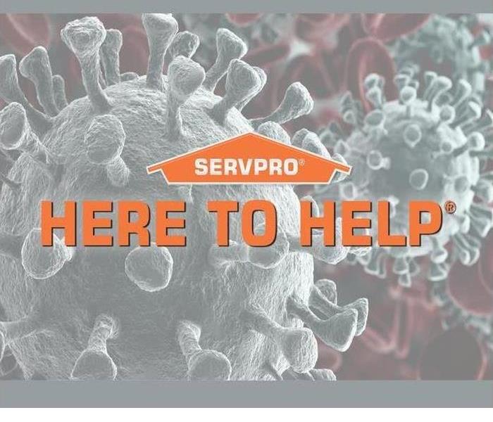 Graphic of molecule with the words SERVPRO Here to Help 